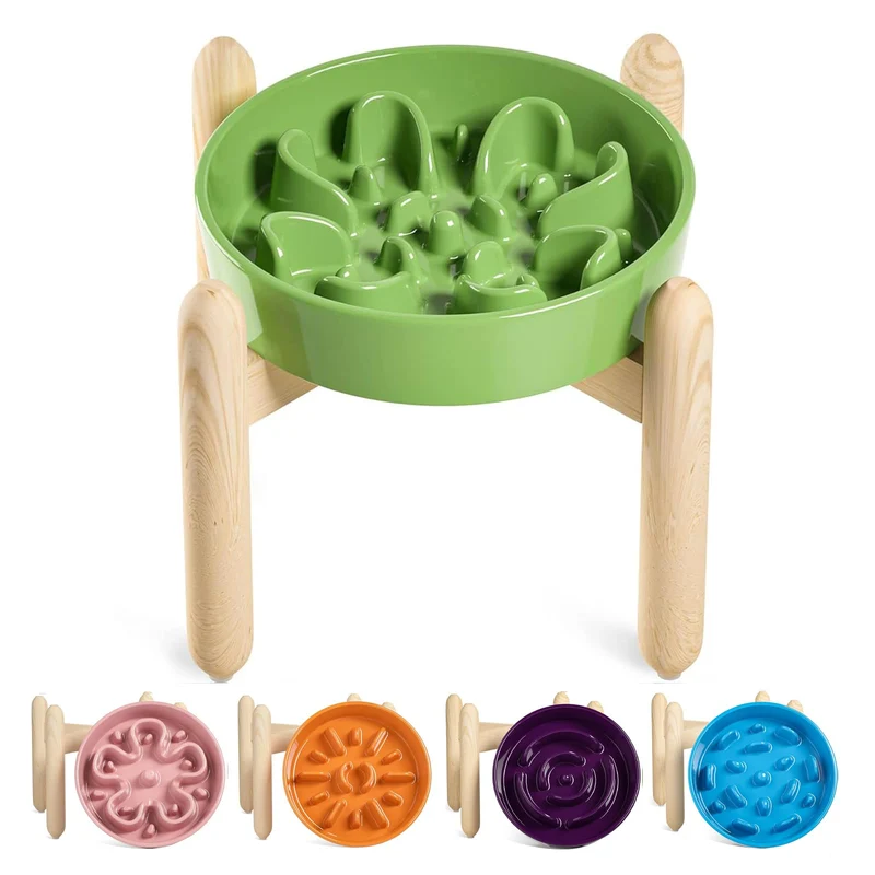 LE TAUCI Mangeoire lente en céramique avec support en bois – Élevée, 1,5 tasses, couleur vert trèfle