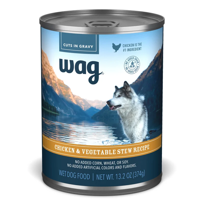 WAG - Nourriture humide en conserve pour chien au poulet et légumes, 13,2 onces par boîte, lot de 12