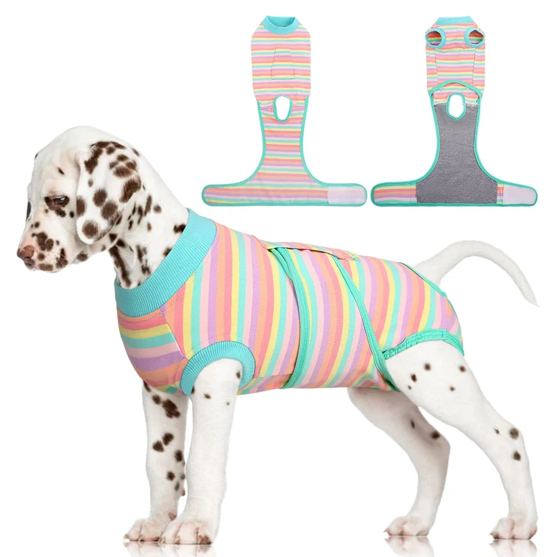 FUAMEY Combinaison de rétablissement pour chien après chirurgie – rayures menthe, respirante, taille S