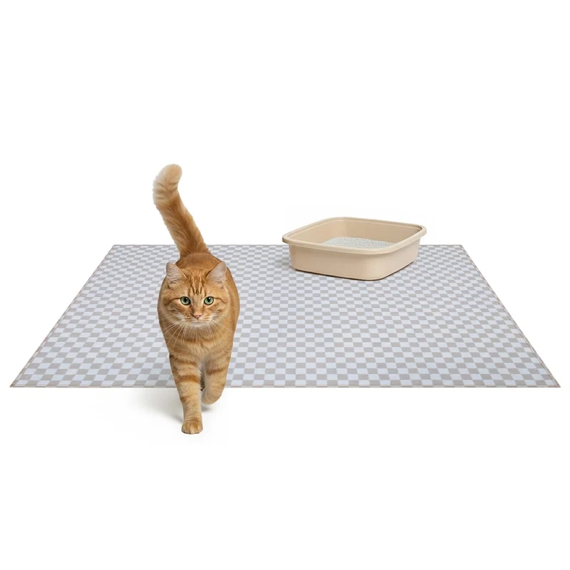 Lovewag Pets Tapis Litière pour Chat Lot de 2 — Grand 91×122 cm, Lavables en Machine, Étanches et Antidérapants — Taupe motif damier