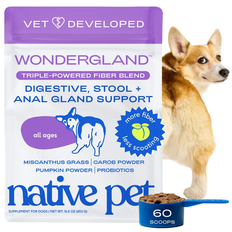 Native Pet WonderGland – Supplément Glande Anale pour Chiens, Selles Fermes et Expression Naturelle – Fibre Topper 60 Dosettes