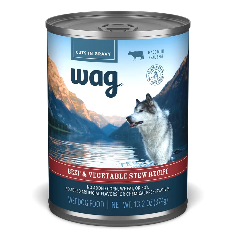 WAG Wag Stew – Aliment humide en conserve pour chien, recette bœuf et légumes, 13,2 onces, lot de 12 boîtes