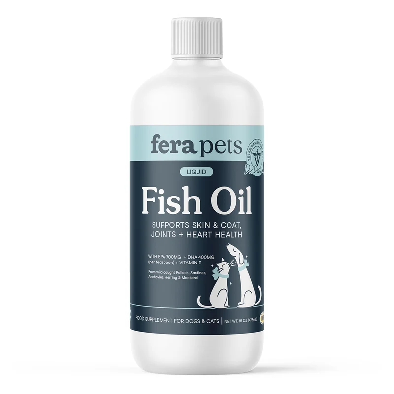 Fera Pets Huile de Poisson – Omega 3 pour Chiens et Chats, 16 oz | Non OGM + Vitamine E