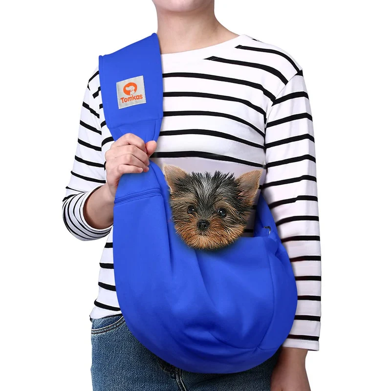 Tomkas Porte-Chien Bandoulière pour Petits Chiens – Bleu Royal, Bretelles Réglables et Poche Zip, Jusqu’à 4,5 kg