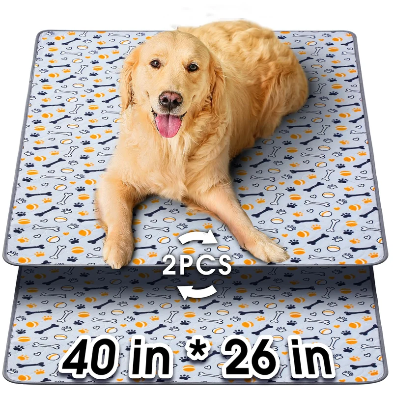 Hompet Tapis Pipi Lavables pour Chien – 40×26 pouces (102×66 cm), Lot de 2, Anti-Dérapant et Réutilisable