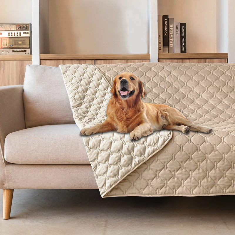 gogobunny Housse imperméable double-face pour chien et chat – 68x82 pouces, beige foncé / beige clair