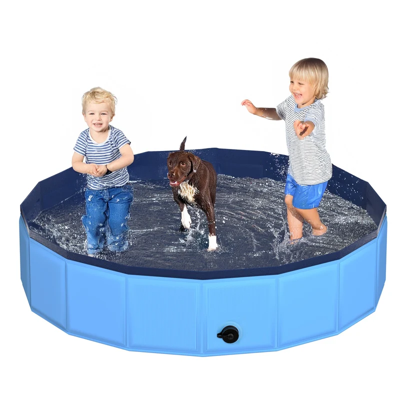 Piscine Chien Pliable CACSPS 63 pouces x 12 pouces – Bain Extérieur Durable, Anti-Dérapant, Léger et Portable (Bleu)