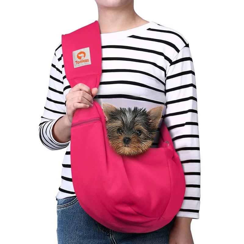 TOMKAS Porte-sling pour Petits Chiens – Rose Rouge, Sangle Ajustable 3 à 10 lb et Poche Zippée