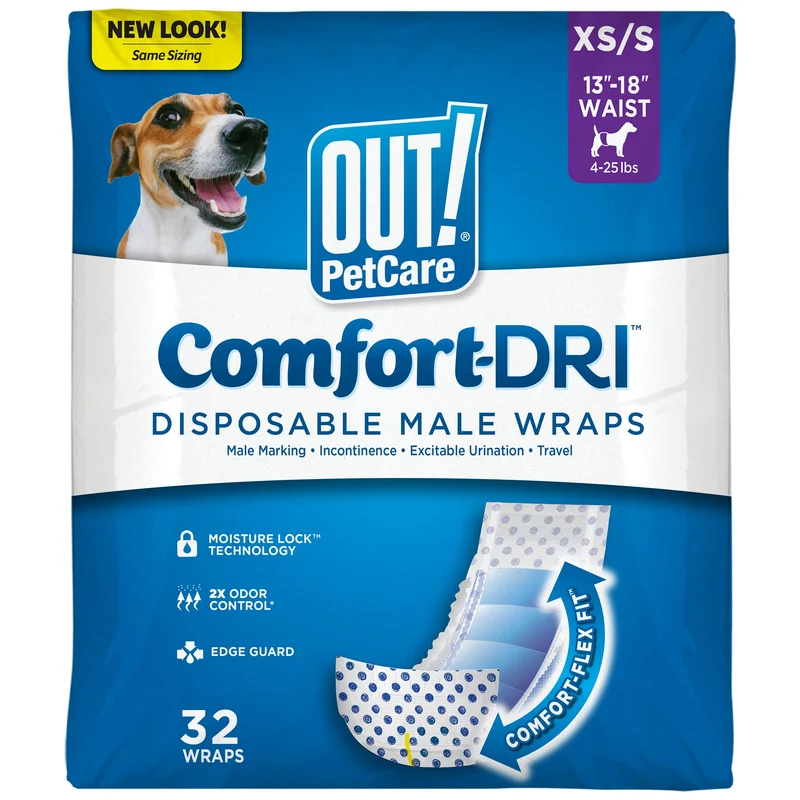 OUT! PetCare Couches jetables mâle pour chien – 32 unités XS/S