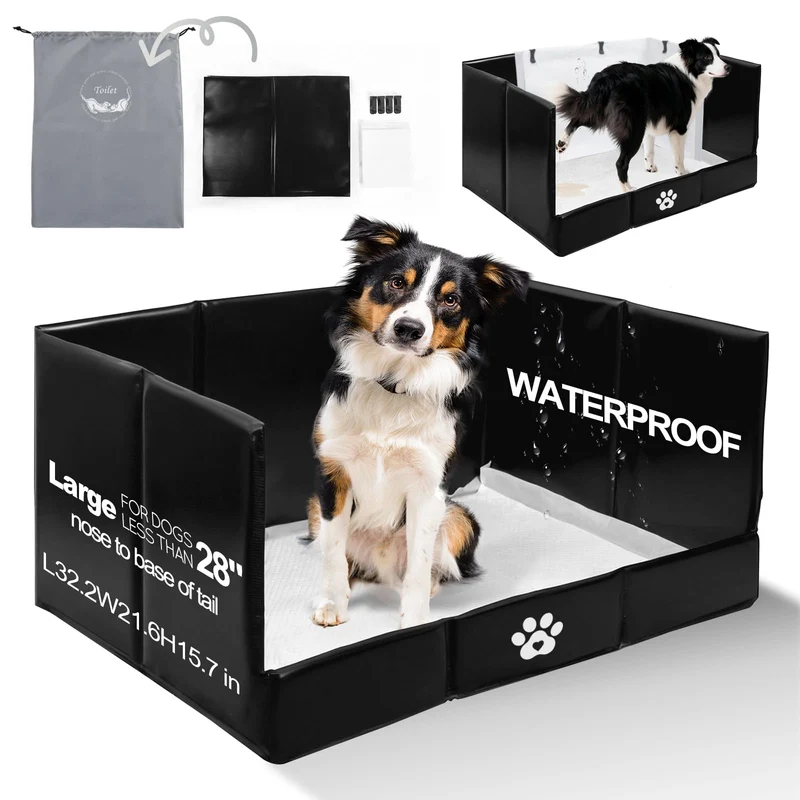 HQ4US 4LEGS Bac Toilette Chien Pliable – Potty Indoor Étanche, Sans Assemblage, Murs Hauteurs