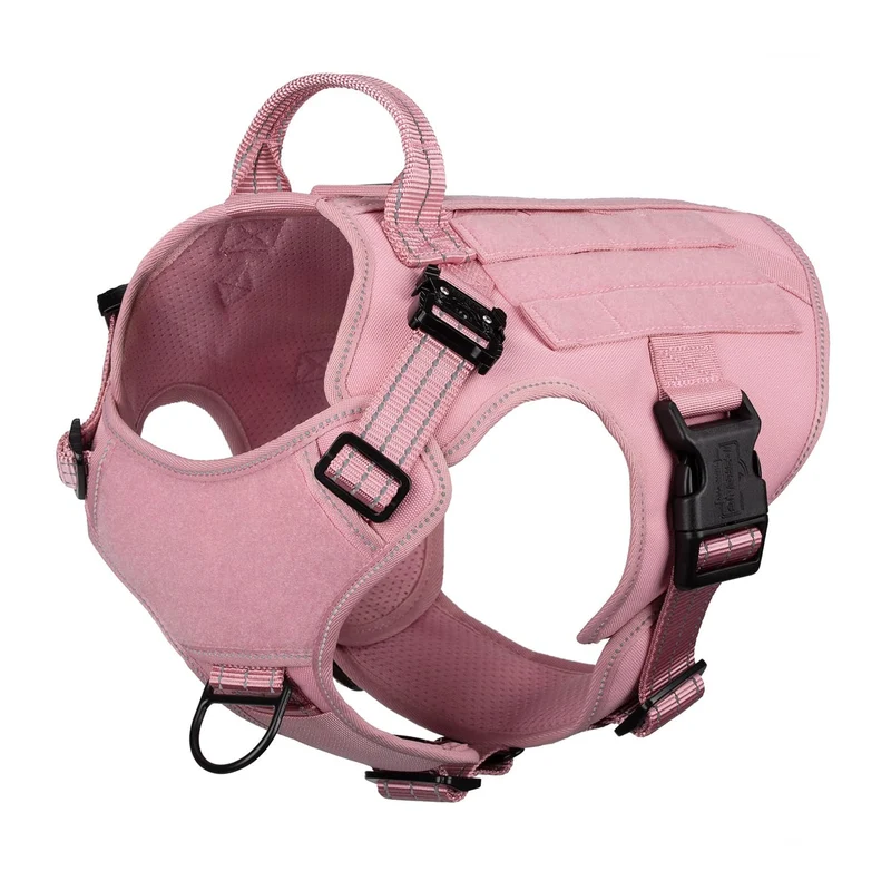 ICEFANG Harnais Tactique pour Chien — Taille Moyenne (Rose), 2 Boucles Métal, Poignée, MOLLE, Patch Velcro
