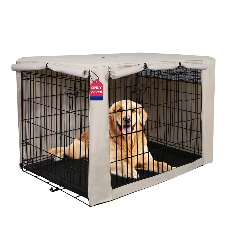 HiCaptain – Couverture de cage pour chien 48L x 30W x 33H, maillage respirant, résistante, étanche et UV – Beige