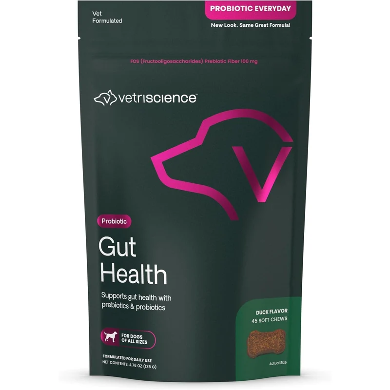 VetriScience Gut Health Chews – Probiotique quotidien pour chiens, soutien digestif et immunitaire, 1 Md CFU par bouchée