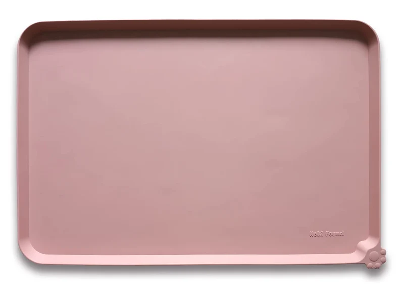 Hoki Found Grand Tapis d'Alimentation pour Animaux - Silicone Anti-Débordement, Étanche - Rose Neutre