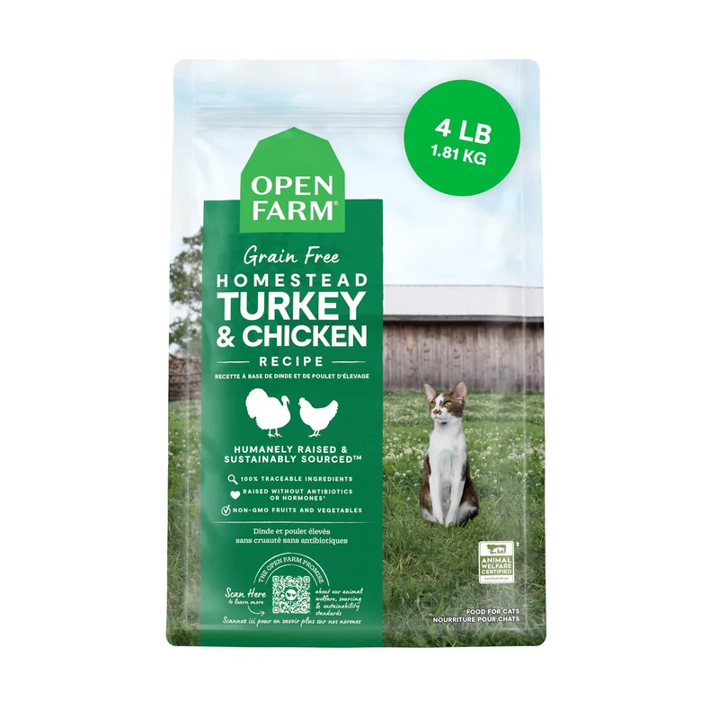Open Farm – Croquettes Sans Céréales pour Chat, Haute Protéine Dinde et Poulet, Sac 4 lb