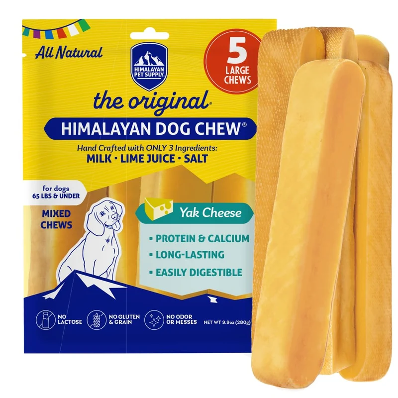 Himalayan Dog Chew Original – Fromage de Yak, Longue Mastication, Sans Lactose et Sans Gluten – Pour Chiens Jusqu'à 65 lb – 5 Pièces
