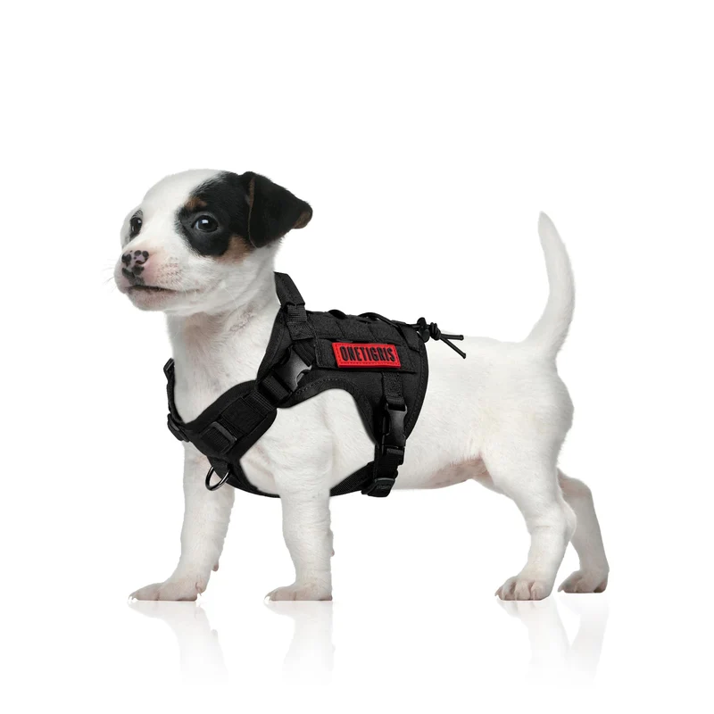 OneTigris Harnais Chien Tactique Sans Traction – Ajustable, Poignée et Velcro (Noir, XS)