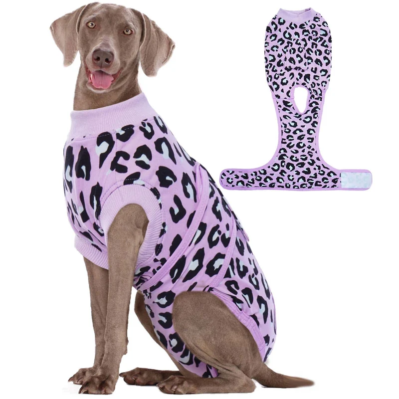 Kuoser Vêtement de récupération pour chien après chirurgie – Combinaison violet léopard XL