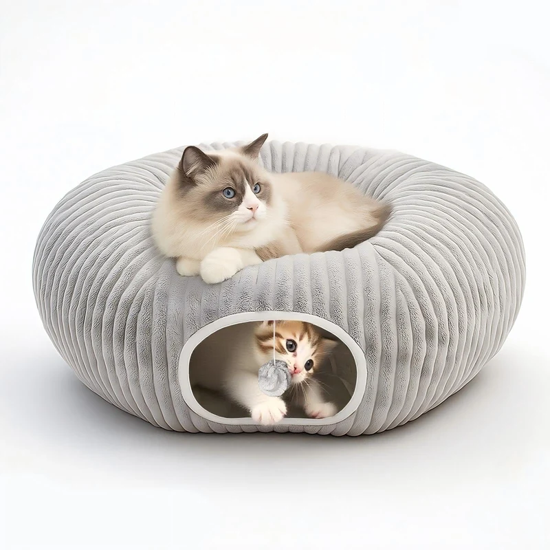MOYMO Cat Tunnel Bed – Tunnel et Cachette Douillette pour Chats Gris