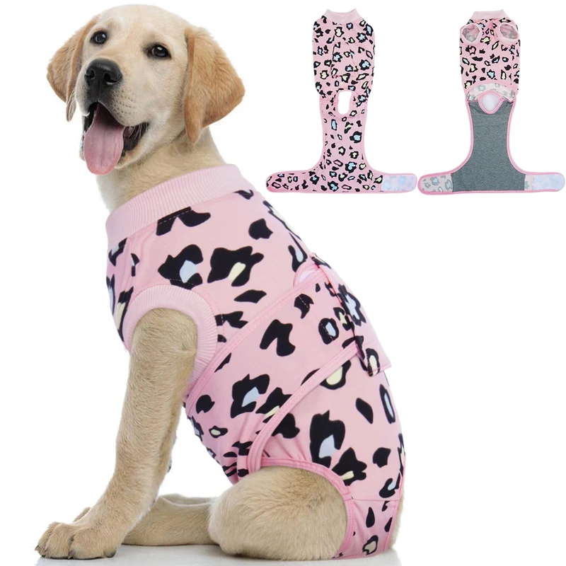 Kuoser – Combinaison de récupération pour chien après chirurgie, rose léopard | Ajustement parfait, 6 tailles XS-2XL