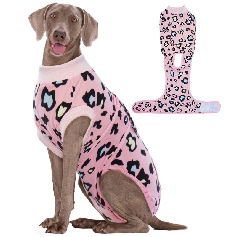 Kuoser Vêtement de récupération pour chien – Combinaison post-opération Rose Léopard XL