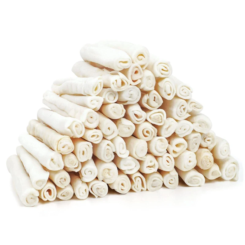 MON2SUN Rouleaux Torsadés en Cuir Brut – Friandise Naturelle pour Chiots et Petits Chiens, Pack de 60