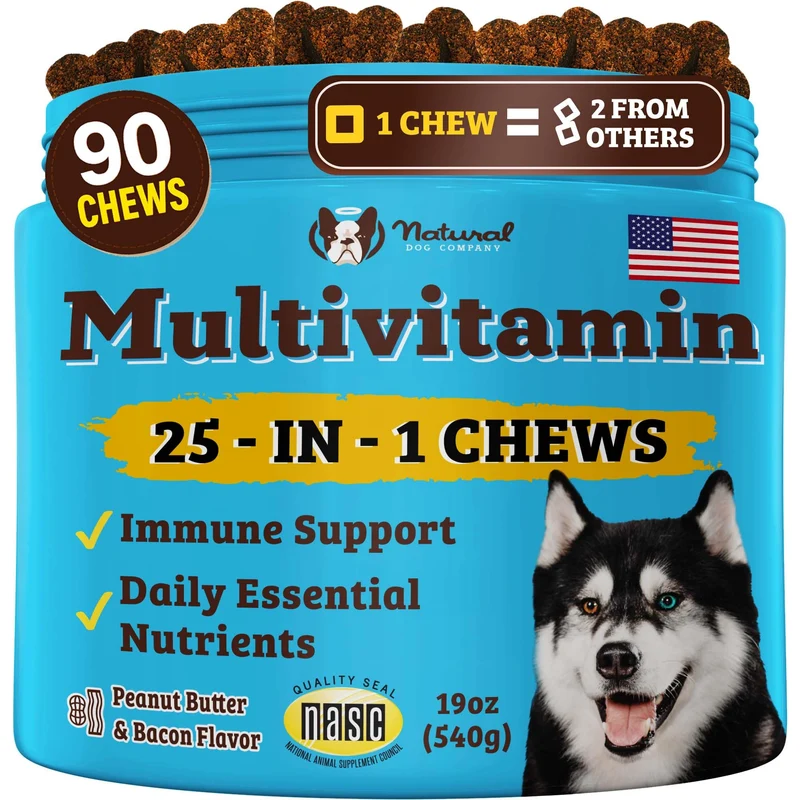 Natural Dog Company – Multivitamine 25-en-1 pour Chiens | Friandises molles vétérinaires, Chiots à Seniors, NASC certifié, 90 pièces