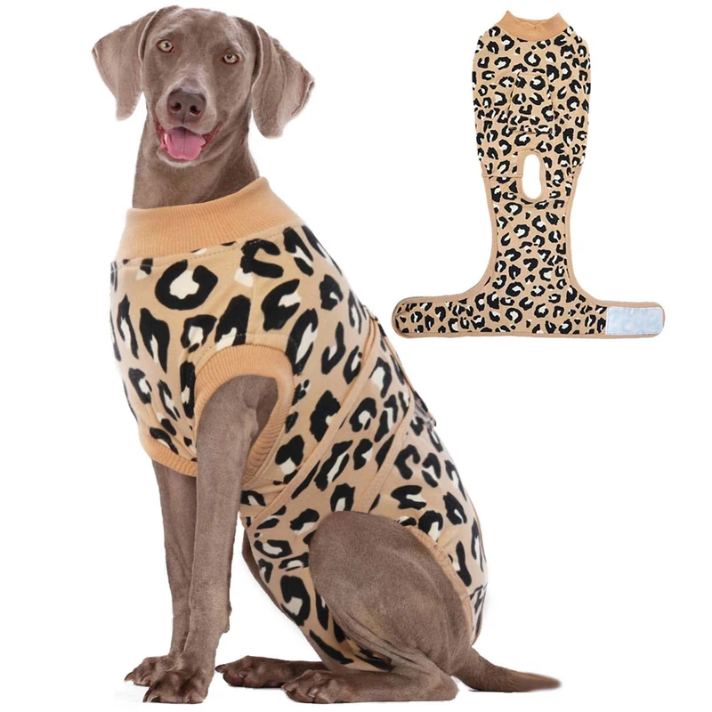 Kuoser Tenue de récupération pour chien après chirurgie – Combinaison canin Coffee Leopard 2XL