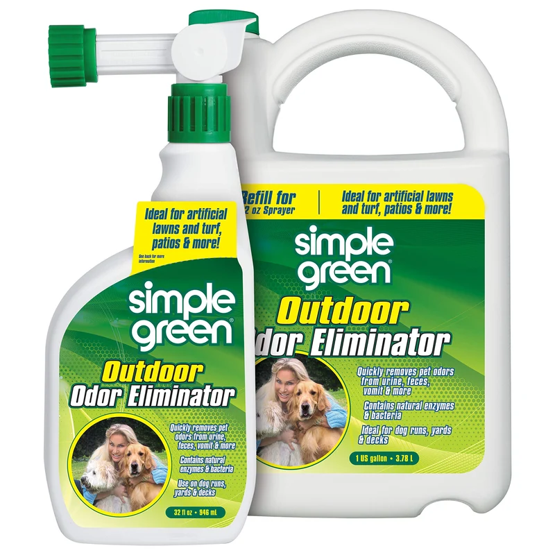 Simple Green – Éliminateur d’odeurs extérieures pour animaux – idéal gazon artificiel et patio (32 oz pulvérisateur & recharge 1 gallon)