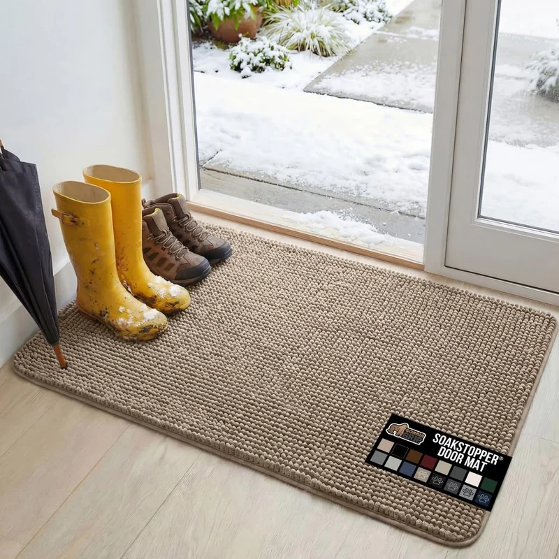 GORILLA GRIP SoakSTOPPER Tapis d’entrée pour chiens 48x30 – Ultra absorbant, Lavable en machine, Antidérapant, Beige