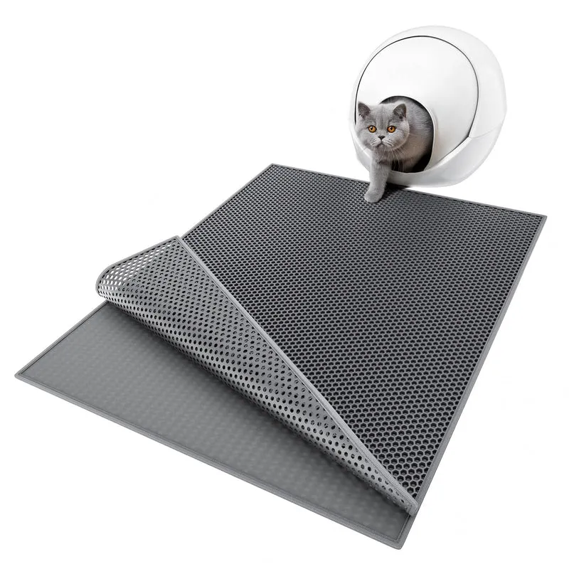 ESTHELLO Tapis Litière pour Chats Grand - Double-Couche Nid-d’Abeille, Lavable, Gris 36x30