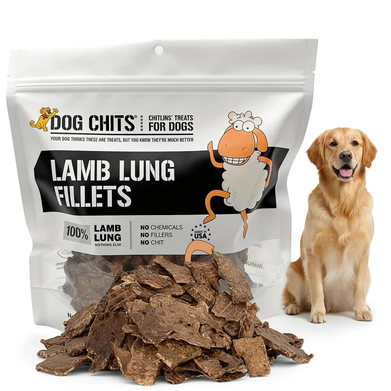 Dog Chits Filets de Poumon d'Agneau – Friandises pour Chiens et Chiots, Ingrédient Unique, Protéines Élevées, Faible Gras – 10 oz