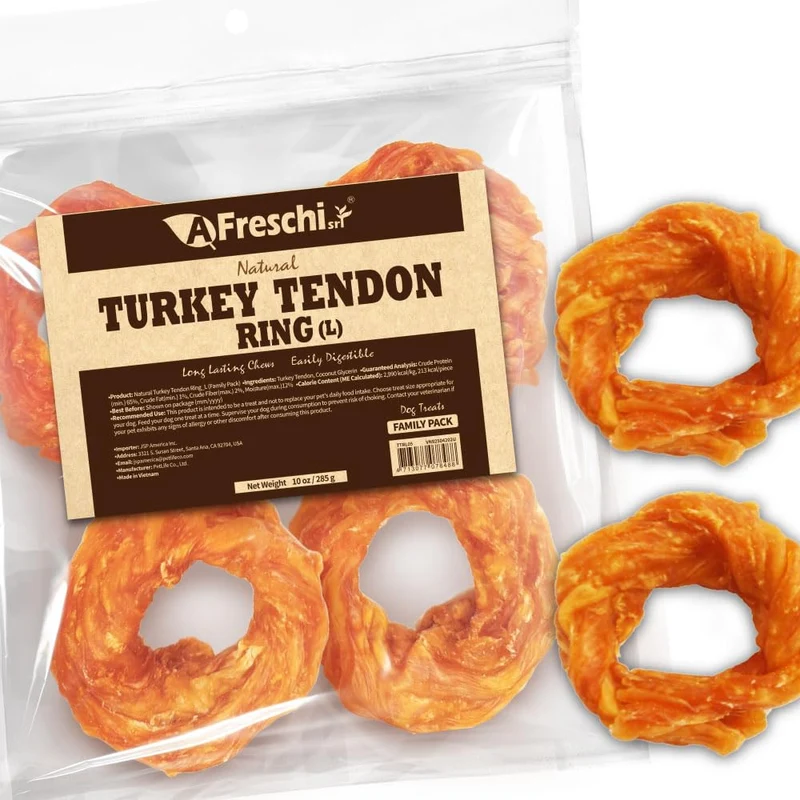 Friandises pour chiens A Freschi srl – Tendons de dinde USA, sans cuir, hypoallergéniques, longue durée, 10 oz (L)