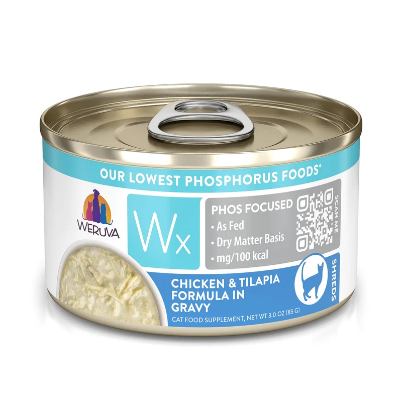 Weruva Wx Phos Focused — Poulet et Tilapia en Sauce, Faible Phosphore, Boîtes 3oz (Lot de 12)