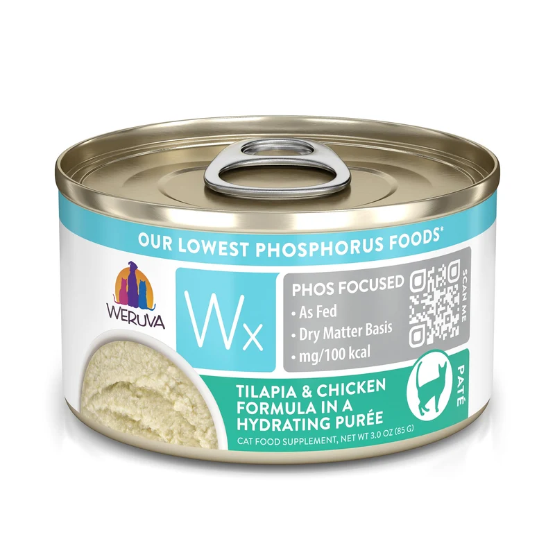 Weruva Wx Phos Focused – Pâtée humide pour chats au phosphore faible (Tilapia & Poulet) – Boîte de 3 onces, Lot de 12