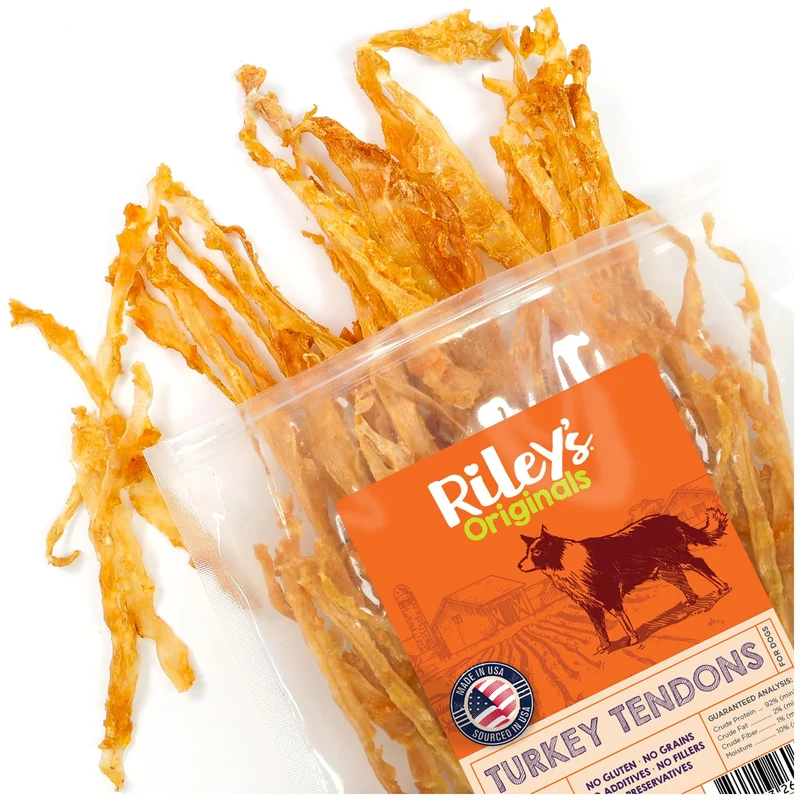 Riley's Tendons de Dinde pour Chiens – Friandises Déshydratées à Ingrédient Unique, 8 oz – Sans Additifs, Fabriqué aux États‑Unis