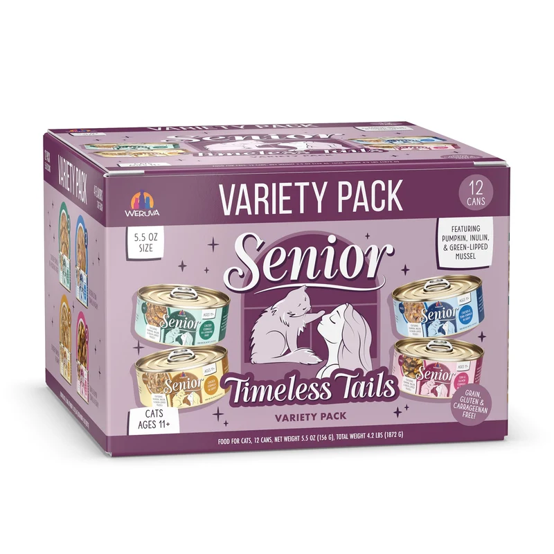 Nourriture pour chat senior Weruva – Timeless Tails Variété, 12 boîtes de 5,5 oz