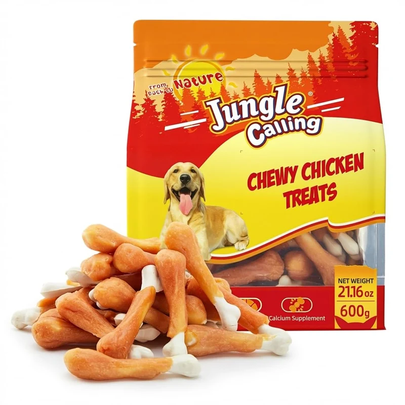 Jungle Calling – Friandises au poulet pour chiens, os calcium sans cuir, nettoyage des dents et haleine fraiche – Pour petits et moyens, 21,2 oz