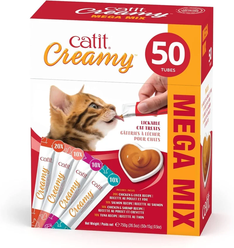 Catit Creamy – Friandises Lickables pour Chats, Pack de 50 Tubes 0,5 oz, À Donner à la Main ou Servir