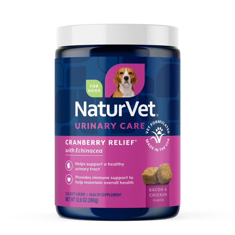 NaturVet – Soulagement à la canneberge et échinacée – Soutien urinaire et immunitaire pour chiens – 120 friandises molles