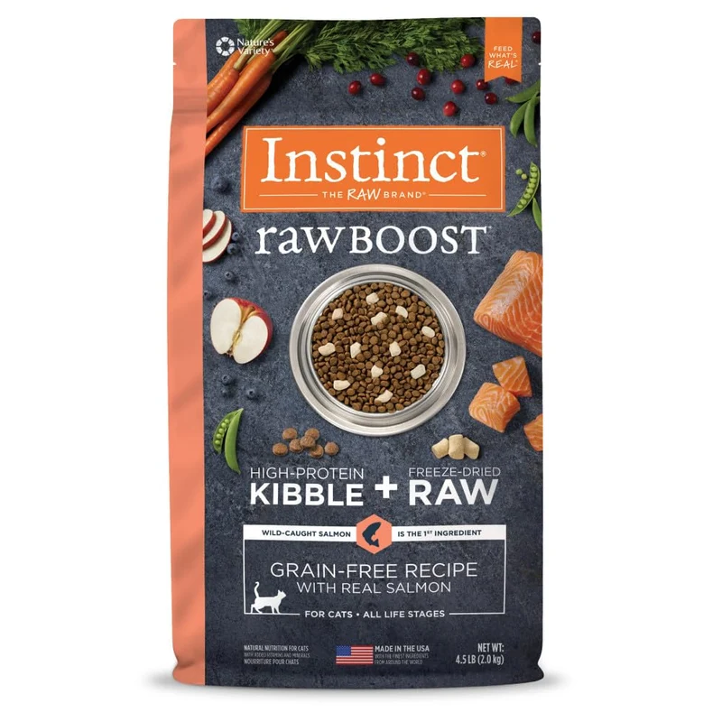 Instinct Raw Boost – Nourriture sèche sans céréales pour chat au saumon réel, sac 4,5 lb