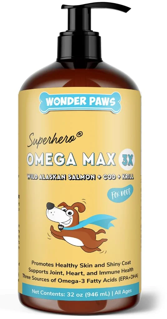 Wonder Paws – Huile de Poisson pour Chiens – Omega 3 d'Alaska (saumon, morue, krill) EPA/DHA – 32 oz