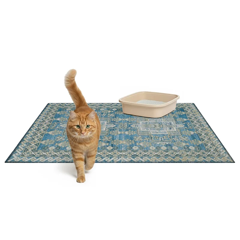 Lovewag Pets Tapis pour Litière Chat - Lot de 2 XXL 36x48, Lavables en Machine, Imperméables et Antidérapants - Bleu Mesa