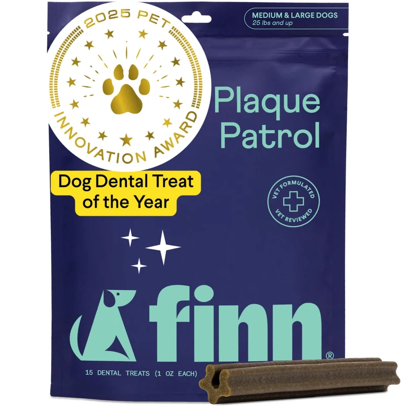 Finn Plaque Patrol Os Dentaires | Défense triple-action contre la plaque, le tartre et la mauvaise haleine | pour chiens moyens à grands pesant 25 livres et plus