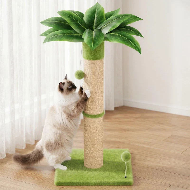 XiaZ Grattoir pour Chat 34 pouces - Tour d'Étirement, Base Large et Sisal Naturel (Vert)