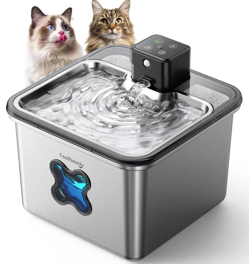 FEELNEEDY Fontaine sans fil pour chats et chiens – Filtre visuel, Acier inox 304, 3,2 L, Batterie 4000mAh, Capteur FN-W17