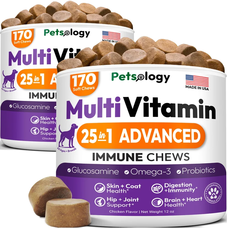 Petsology – Pack 2 Chien Multivitamines à Mâcher, 340 Comprimés – Soin Hip & Joint