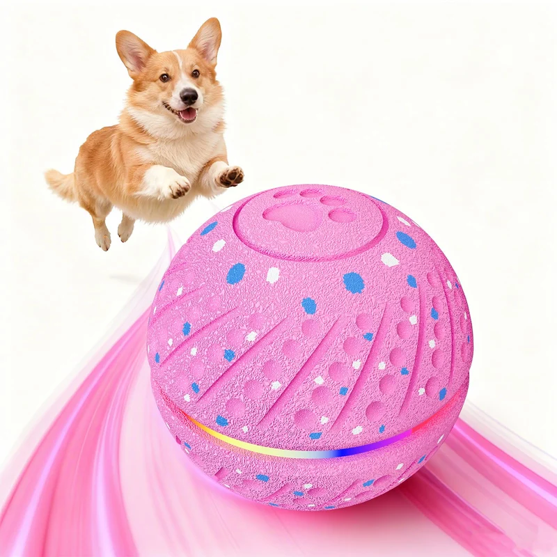 morhandisn Balle interactive pour chien – Rouleuse et rebondissante, 3 modes, charge Type-C, IP54, E-TPU – idéal petits et moyens (rose, moyen)