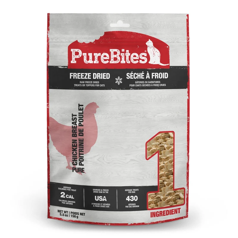 PureBites Poitrine de Poulet Lyophilisée pour Chat – 1 Ingrédient, Fabriqué aux États‑Unis, 5,5 oz