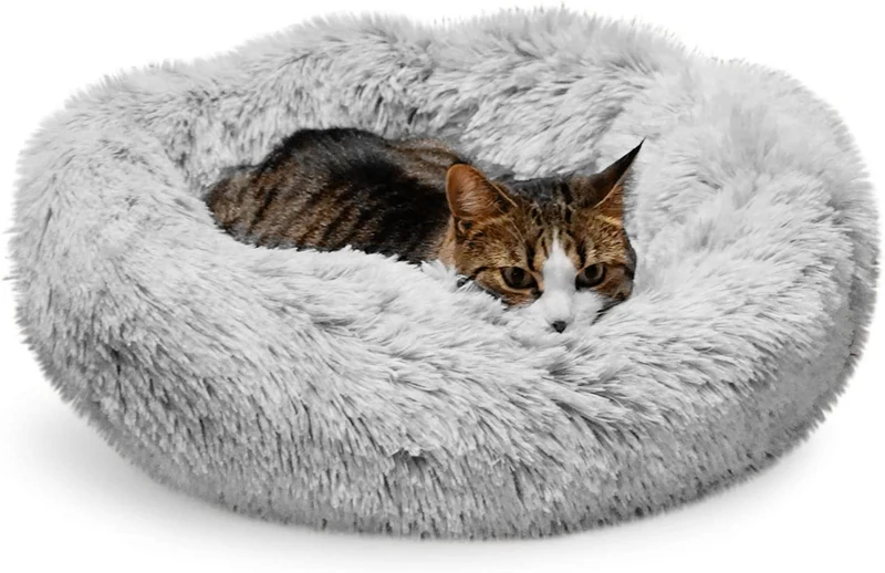 Whiskers & Friends — Lit rond orthopédique en peluche lavable pour chats et chiens